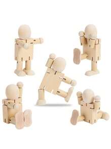 1pc Wooden Diy Robot, Creative Painting Robot, Suitable For Home Entertainment, Parties, Parent-Child Interaction And Other Occasions - Brown - View 2