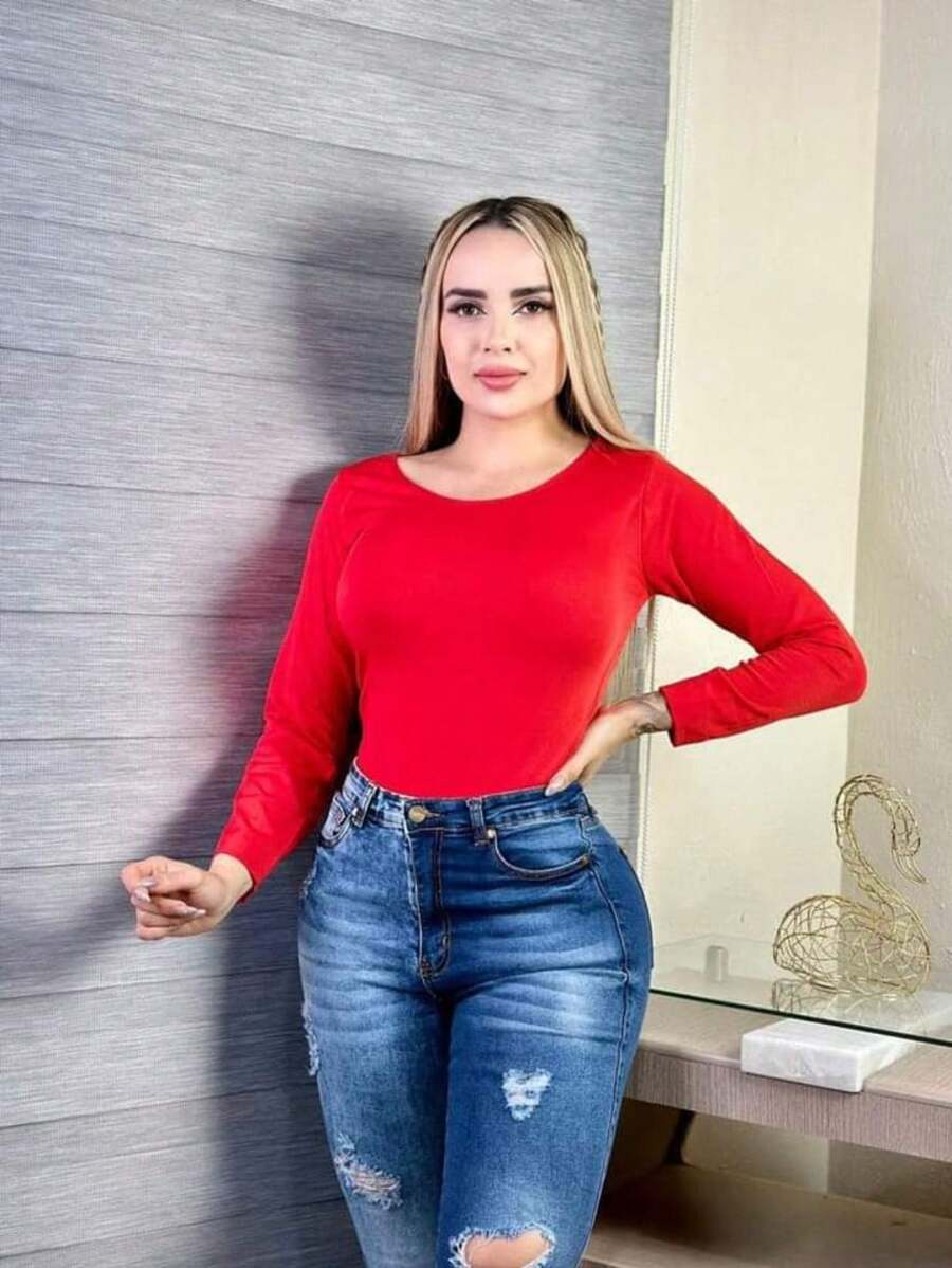 ROUND NECK Thermal Blouse - Red - View 1