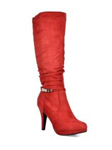 Women's Knee High Platform Heel Boots - Đỏ - Xem 5