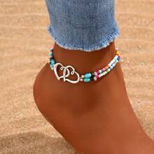 1 Beach Vacation Style Alloy Love Rice Bead Double-Layer Ankle Chain Suitable For Daily Wear By Men And Women On Vacation - Black and White - View 4