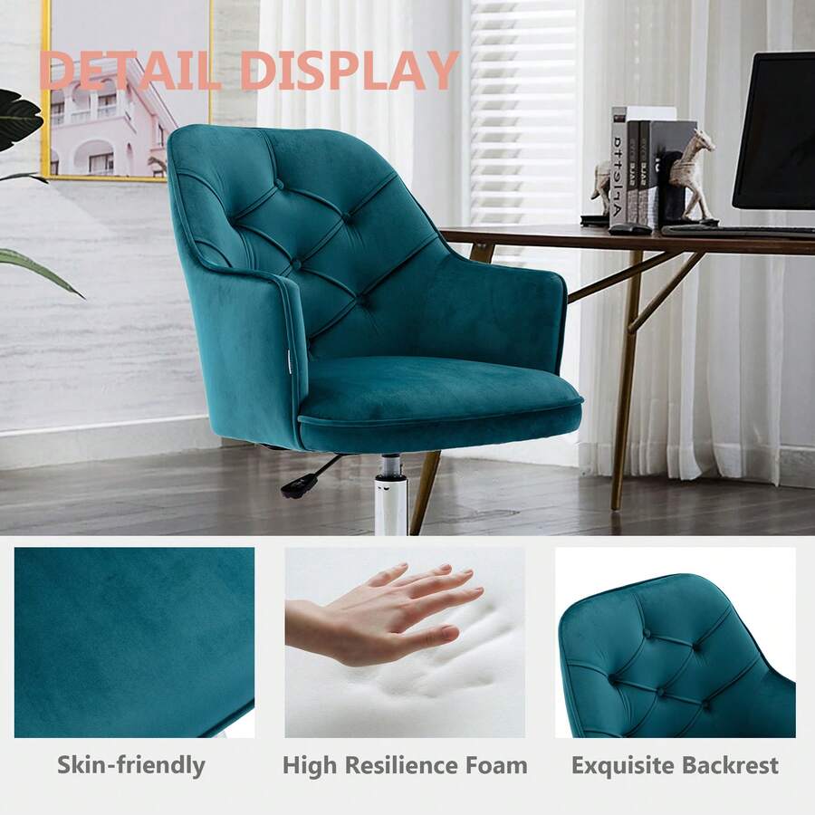 HOMEFUN Velvet Desk Chair, Cute Vanity Chair Upholstered Swivel Rolling