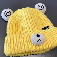 1pc Baby Hat Cute Bear Shaped Knitted Woolen Cap, Warm Winter Beanie For Infants - Yellow - View 2