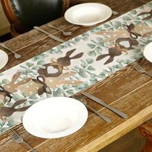 1pc 78.7*12.5inch Rectangle Polyester Table Runner With Bowknot, Rabbit & Eggs Print For Spring And Easter, For Table Decoration, Family Banquet, Festival And Party Decoration, Gift For Family And Friends, Party Favor