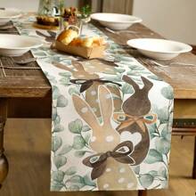 1pc 78.7*12.5inch Rectangle Polyester Table Runner With Bowknot, Rabbit & Eggs Print For Spring And Easter, For Table Decoration, Family Banquet, Festival And Party Decoration, Gift For Family And Friends, Party Favor