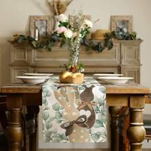 1pc 78.7*12.5inch Rectangle Polyester Table Runner With Bowknot, Rabbit & Eggs Print For Spring And Easter, For Table Decoration, Family Banquet, Festival And Party Decoration, Gift For Family And Friends, Party Favor