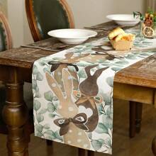 1pc 78.7*12.5inch Rectangle Polyester Table Runner With Bowknot, Rabbit & Eggs Print For Spring And Easter, For Table Decoration, Family Banquet, Festival And Party Decoration, Gift For Family And Friends, Party Favor