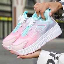 Kid's Sneaker With Wheels And Skates Dual-Purpose, Multi-Functional With Hidden Button Design, Removable Front Wheel, Retractable Rear Wheel, Suitable For Walking And Skating - Pink - View 2