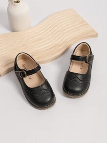 Toddler Girls Mary Jane Dress Shoes Wedding Party Princess Flats School  Loafer Shoe - Black - View 2