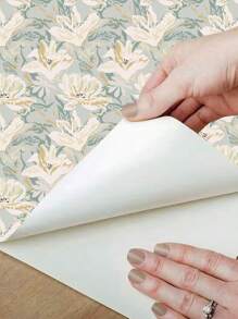 1m/5m厚黃綠色新鮮花朵自粘壁紙,水彩花卉房間牆面裝飾貼紙,pvc材質防水防潮壁紙 - 彩色 - 查看 9