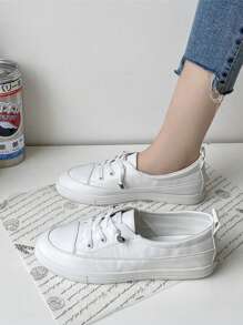 Women's White Sneakers 2023 Spring And Autumn New Style Flat Casual Slip-On Sneakers, Breathable Mesh Design, Stylish And Versatile - White - View 1