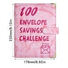 1套紫色100封信封挑戰情侶100天挑戰儲蓄帳戶活頁簿a5大理石活頁簿筆記本計畫頁面 - 紫色 - 查看 2