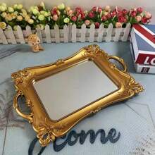 1pc Nordic Light Luxury Vintage Mirror Tray For Desserts & Cakes Decoration, Home Decor - Gold - View 5