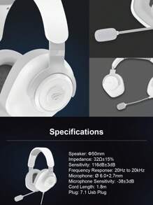 HAVIT H2230U Surround Sound 7.1USB Plug Gaming Headphones With Detachable Mic And Adjustable Head Beam - white+gray - View 8