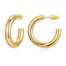 1 Paire De Boucles D'oreilles Créoles Rondes Audacieuses Pour Femmes, Plaquées Or, Conception Cylindrique En Acier Inoxydable
