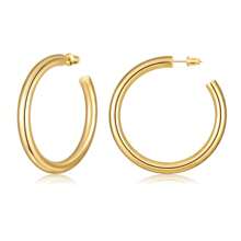 1 Paire De Boucles D'oreilles Créoles Rondes Audacieuses Pour Femmes, Plaquées Or, Conception Cylindrique En Acier Inoxydable