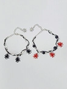 2入組/套時尚蜘蛛鍊珠子手鍊,男女情侶友誼手鍊,最佳朋友配對手鍊,派對珠寶禮物 - 蜘蛛 - 查看 1