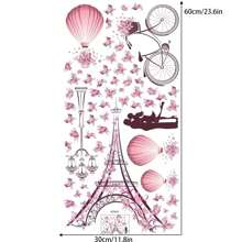 1pc Pink Eiffel Tower & Bicycle & Couples Illustration Simple & Beautiful Wall Sticker - Tower Stickers - View 2