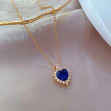 1件輕巧多功能時尚設計,24k黃金鑲滿鑽石藍色和紅色心形項鍊吊墜,日常通勤珠寶禮物給女孩 - 金色 - 查看 6