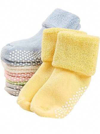 6 Pairs Baby Toddler Kids Ankle Crew Socks With Grips Unisex Warm Thick  Winter Socks