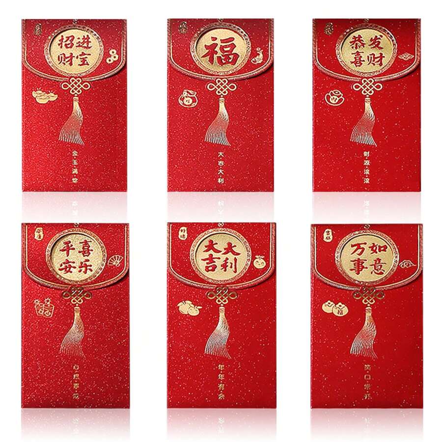 6 PCS Chinese Red Envelopes,Chinese Hong Bao,Chinese Lucky Money