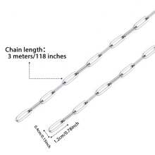 3m不鏽鋼電纜連鎖12x4mm用於製作散裝珠寶焊接線項鍊,手鐲,diy配件 - 銀色 - 查看 2