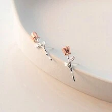 1 đôi S925 Bạc nguyên chất Gấp đôi Tấn Hoa hồng Hoa Bông tai stud , Phong cách tối giản , Thích hợp Đối với Phân lớp , Linh hoạt Đồ trang sức , NỮ Món quà , Bạn Món quà - Hoa tai - Xem 8