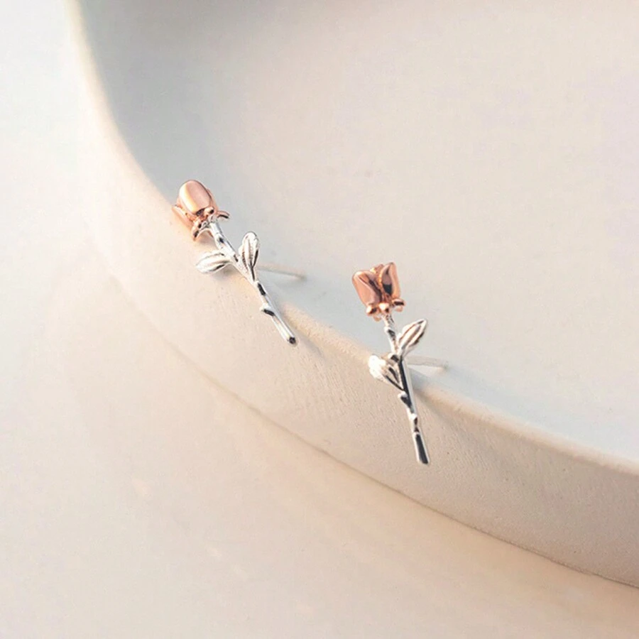 1 đôi S925 Bạc nguyên chất Gấp đôi Tấn Hoa hồng Hoa Bông tai stud , Phong cách tối giản , Thích hợp Đối với Phân lớp , Linh hoạt Đồ trang sức , NỮ Món quà , Bạn Món quà - Hoa tai - Xem 1