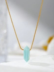 Collier de pendentif hexagonal en cristal naturel double pointe mignon et de luxe à la mode avec chaîne plaquée or 18 carats, cadeau de vacances unisexe - collier - Voir 16