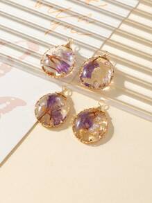 4入組橢圓形和3d樹脂乾花銅鑲嵌手工編織珠寶製作diy吊墜,適用於女性 - 紫羅蘭色 - 查看 1