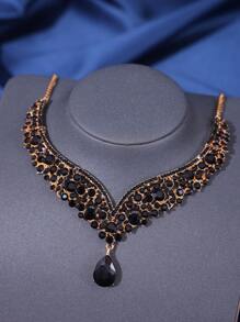 4 件套女士公主森系蝴蝶皇冠项链和耳环套装，婚纱配饰，幸运绿和鲜艳红宝石项链，精致蓝色配饰 - 黑色 - 查看 4