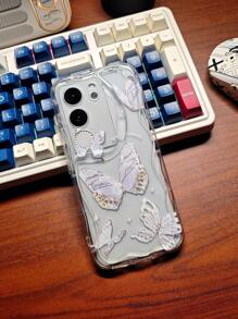 Funda de teléfono de patrón claro de estilo Ins de patrón de onda suave compatible con Vivo Iqoo, verano 1 pieza de diseño de mariposa plateada láser - Multicolor - Ver 4