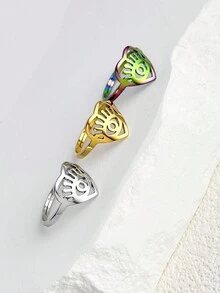1pc Simple & Stylish Stainless Steel Men's Ring With Eye Shaped Hollow Out & Adjustable Size & Multicolor Optional Fashionable Opening Ring - Stylish Eye Ring - View 1