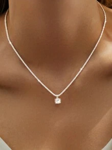 FOREVER QUEEN 925純銀簡約鎖骨鍊項鍊,低敏極簡風格珠寶禮物 - 銀色 - 查看 2
