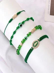 4Pcs/Set Matching Couple Bracelet Red Braided Pink String Evil Eye Heart Charm Lucky Bracelets Mexican Braclets Green Rope Bracelet Virgin Mary Amulet Valentines Gift For Women Men Boys & Girls,Mom,Mother,Mother's Day,Gift