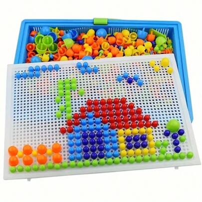 Christmas Decoration 296pcs Creative Diy Mushroom Nails Building Block Game Set Plastic Material Colorful Jigsaw Puzzle For Family Interaction And Education School Supplies,Children's Games,Brain Toys,Toys Games>Brain Game