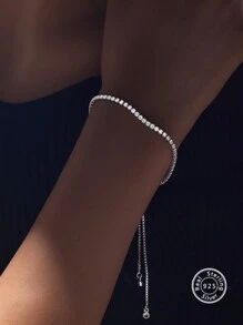 SYMFNY 1 Miếng Bạc 925 Khối Zirconia  Hạt Vòng tay , Chiều dài điều chỉnh Lễ cưới Hôn ước Trang sức cô dâu - trắng - Xem 2