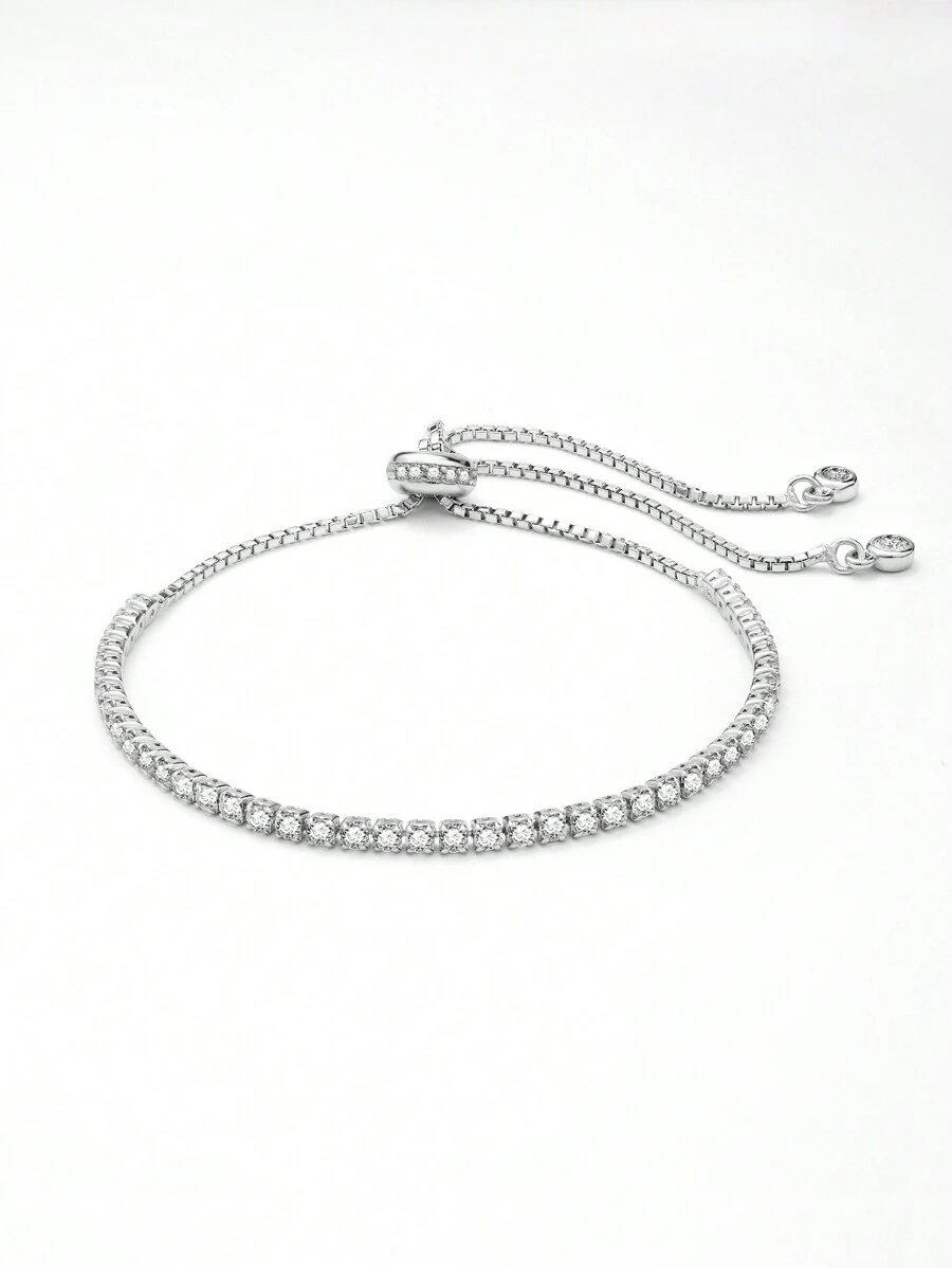 SYMFNY 1 Miếng Bạc 925 Khối Zirconia  Hạt Vòng tay , Chiều dài điều chỉnh Lễ cưới Hôn ước Trang sức cô dâu - trắng - Xem 1