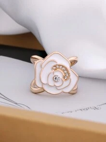 1 件白色/黑色玫瑰設計女用圍巾環 - 黑色 - 查看 2