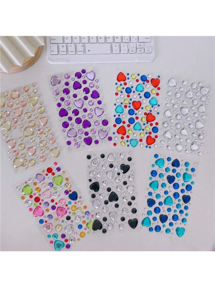 1個大尺寸3d鑽石貼紙,可用於日記寫作,臉部裝飾,兒童女孩水晶鑽石貼紙 - 玫瑰紅 - 查看 5