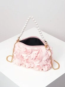 Bolso bandolera elegante con flores de rosa, bolso de mano con perlas de imitación, billetera dulce para mujer, regalo del Día de San Valentín, clutch de noche, bolso de novia (diseño aleatorio) San Valentín