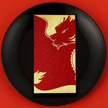 6入組有創意的2024新年金色香菜印花紅包,祝您春節、農曆新年和其他節日安康和幸福 - 紅色 - 查看 8