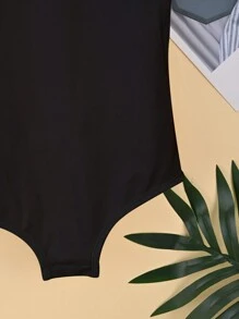 Tween Girl Solid Color Sleeveless Bodysuit With Round Neck - Black - View 6