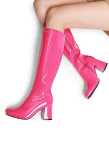 Women Gogo Boots Fashionable Square Toe Chunky Classic Knee High Boots For Women - 玫紅色 - 查看 5