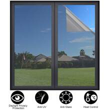 1pc Black Window One Way Mirror Film Heat UV Reflective Privacy Tint Foil For Home Office - Black - View 3