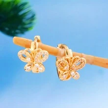 1對簡約時尚的蝴蝶風格銅耳環,百搭優雅的女士耳環 - 白色 - 查看 8