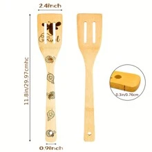 5入組不粘蜜蜂主題木製湯匙和翻鏟套裝-完美用於烹飪和烘焙-理想的搬新家、夏季假期和大學宿舍禮物 - 黃色 - 查看 3