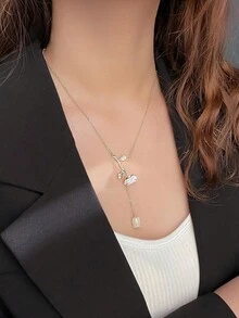 1入優雅奢華的3d玫瑰花 & 流蘇 & 鈴鐺ccb項鍊,適用於女性派對 - 彩色 - 查看 4