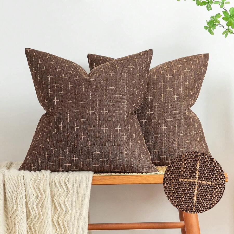 1pc  Decorative Burlap Linen Throw Pillow Covers Modern Farmhouse Pillowcase Rustic Woven Textured Cushion Cover For Sofa Couch Bed