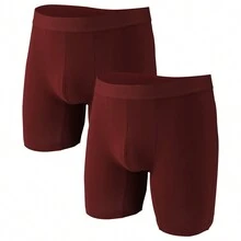 2pcs Men's Comfortable Breathable Boxer Briefs - Burgundy - View 1