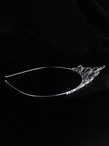 1pc Copper Alloy Bride Hairband With Heart Crown Design, Versatile Heart Decor Crown For Dressing Up - Silver - View 2